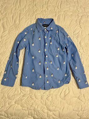 Children's Place youth boys snowman button down SIZE SMALL (5/6)